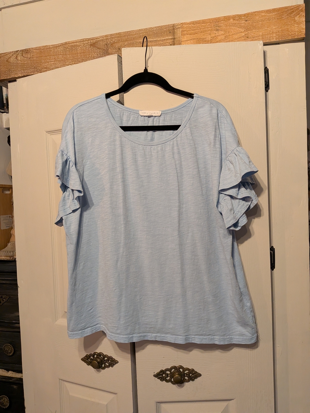 Jane and Delancey Light Blue Ruffle Sleeve Tee